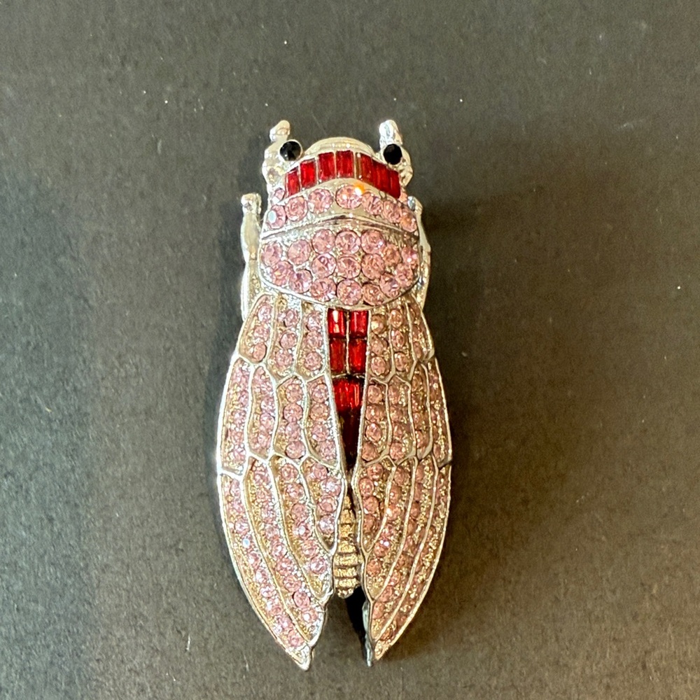 Large Pink and Red Rhinestone Insect Brooch - Picture 2 of 6